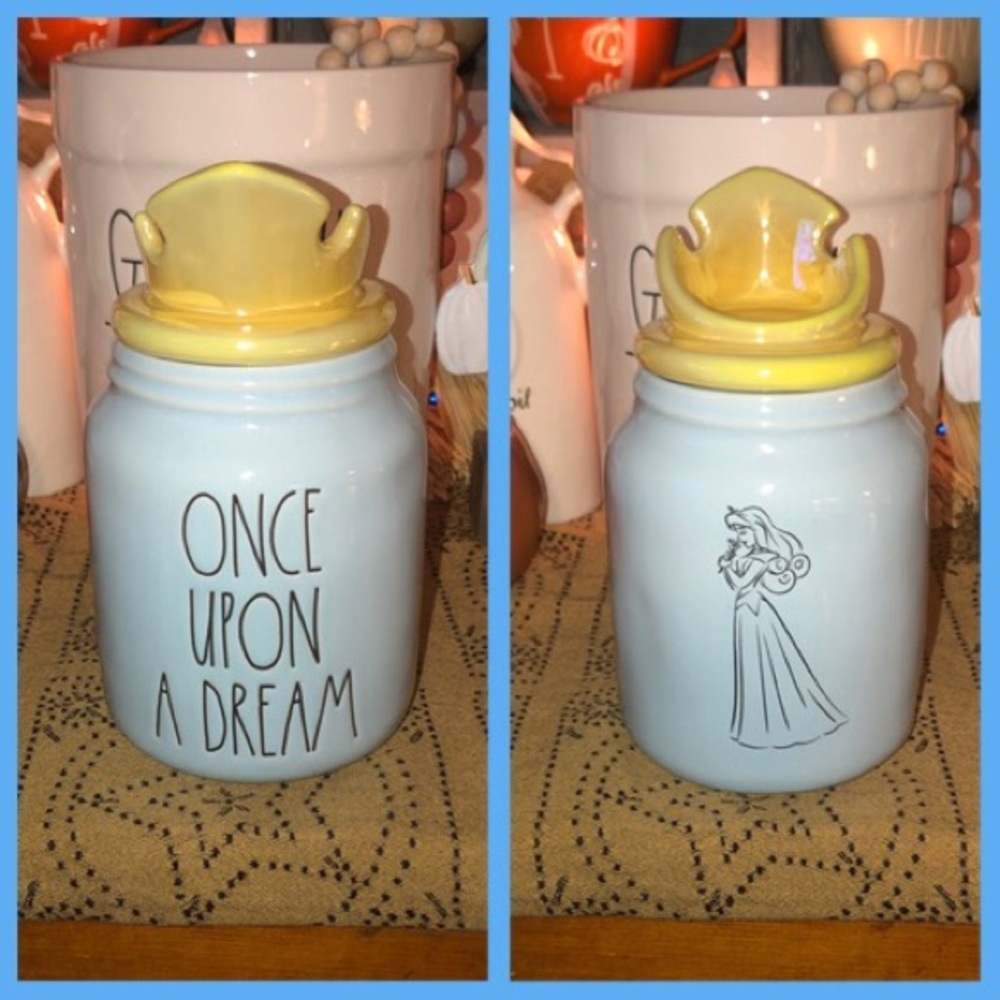 Rae Dunn ONCE UPON A DREAM Double Sided Baby Canister with Crown Topper